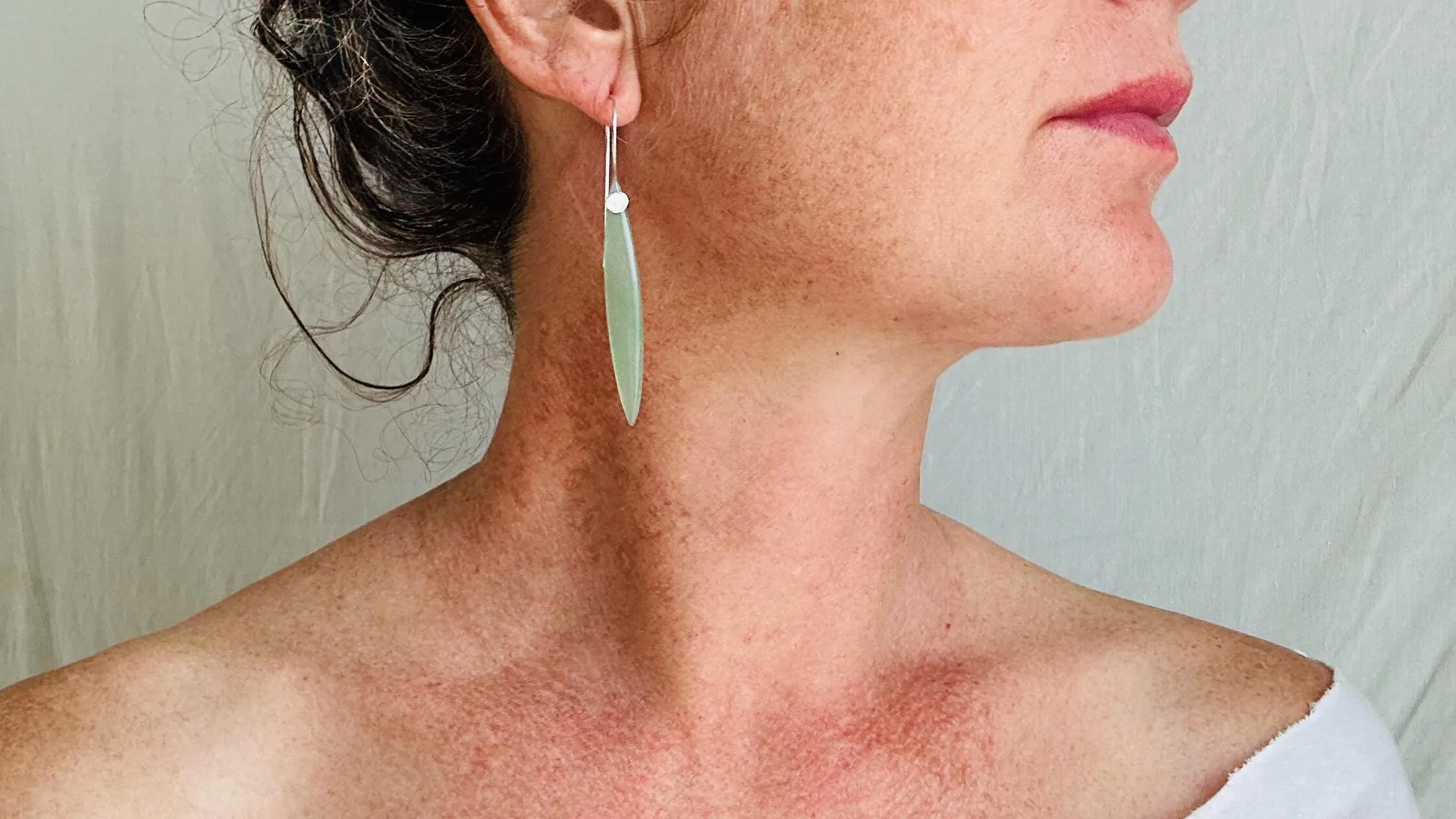 Aventurine Earrings. Long Slivers on Sterling Silver Hooks. Handcrafted Jewelry. Green Stone Earrings 2486