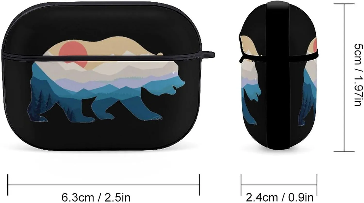 Bear Nature Mountain Funny Compatible with Airpod Pro Case Cute Protective Hard Cover with Keychain Black-Style