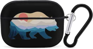 Bear Nature Mountain Funny Compatible with Airpod Pro Case Cute Protective Hard Cover with Keychain Black-Style