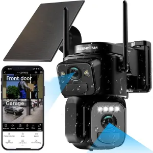 BEENOCAM Dual Lens 4K Solar Security Camera Wireless Outdoor, 2.4g & 5g WiFi, 360PTZ Rotating Cam and 110 Fixed Cam 2-in-1 for Home Security with Color Night Vision,2-Way Audio, Light Alarm, IP66