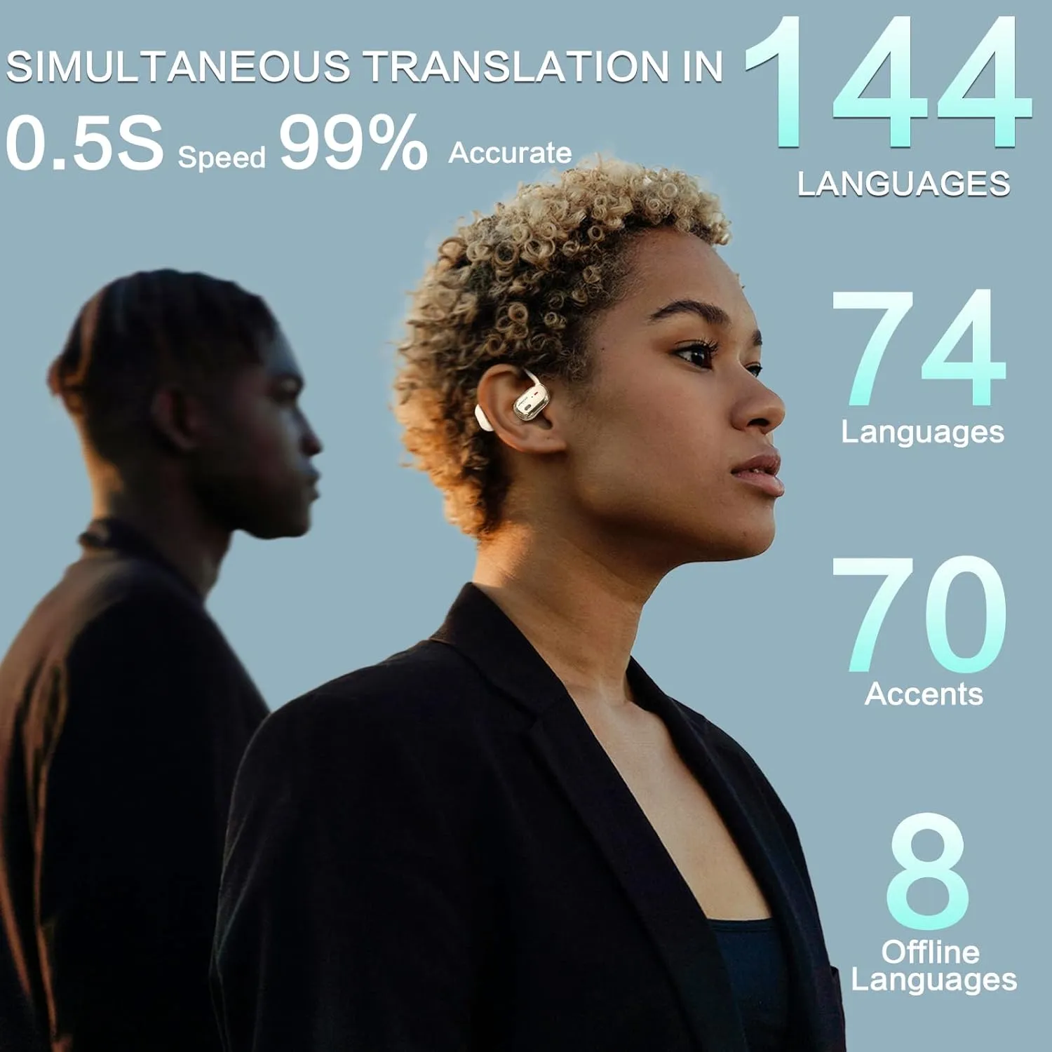 Beviliu Translation Earbuds Real Time, 144 Language Translate Headphones 8 Offline Languages, 3-in-1 Ai Translator Device for iOS&Android Wireless 5.4 K120 (White)