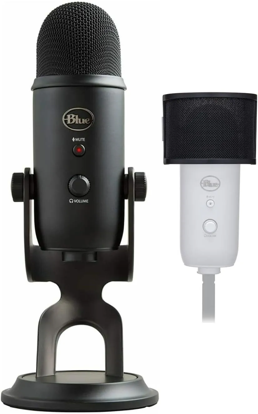 Blue Microphones Yeti (Blackout) Professional Multi-Pattern USB Microphone Bundle with Pop Filter (2 Items)