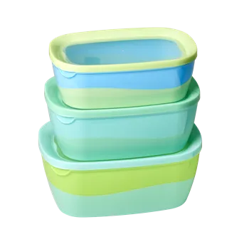 Blue/Green Rectangular Food Boxes (Set of 3)