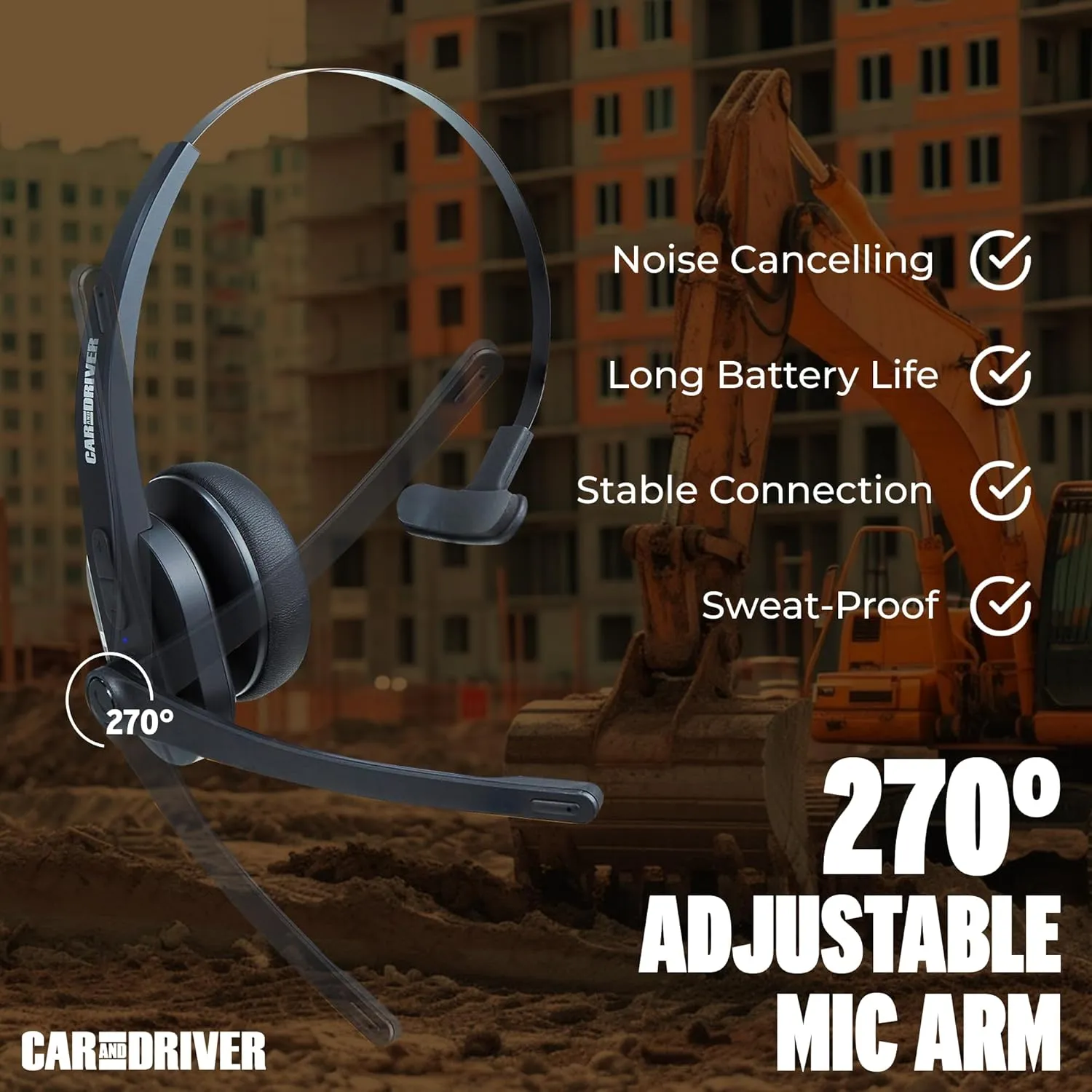 Car and Driver Trucker Bluetooth Headset, Wireless Headset Noise Canceling Headphones with Microphone, Home Office, Zoom, Call Center, Clear Highway| Siri, Alexa, Google Compatible (BT3500)