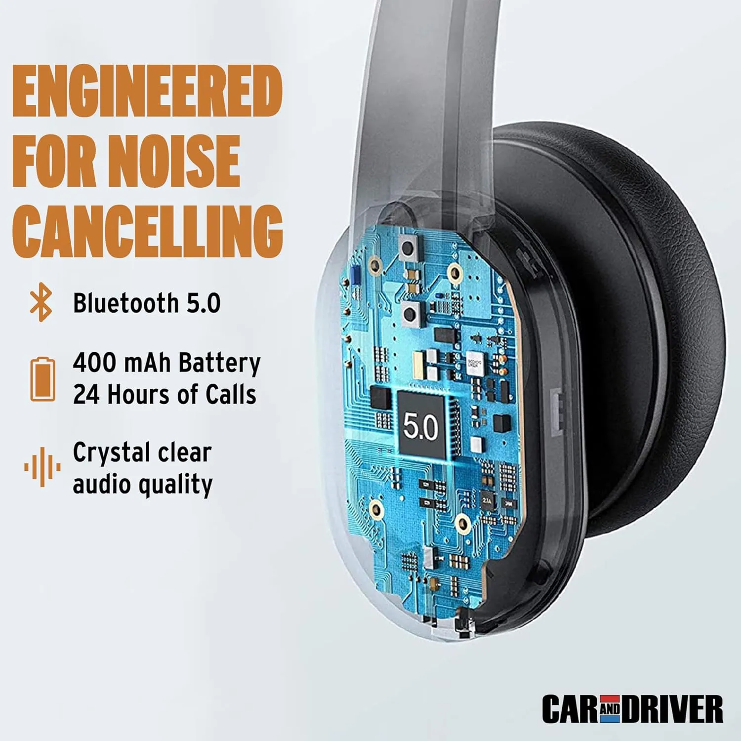 Car and Driver Trucker Bluetooth Headset, Wireless Headset Noise Canceling Headphones with Microphone, Home Office, Zoom, Call Center, Clear Highway| Siri, Alexa, Google Compatible (BT3500)