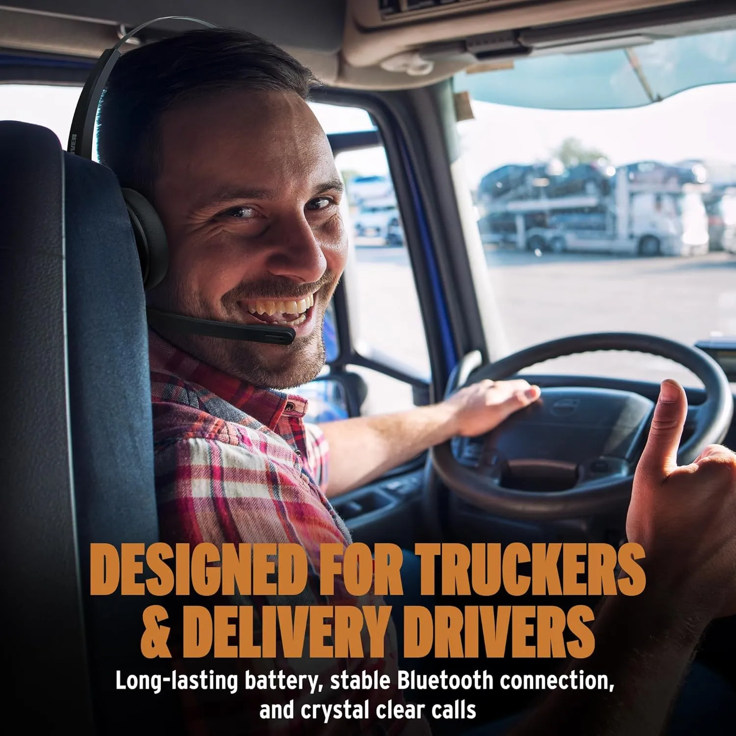 Car and Driver Trucker Bluetooth Headset, Wireless Headset Noise Canceling Headphones with Microphone, Home Office, Zoom, Call Center, Clear Highway| Siri, Alexa, Google Compatible (BT3500)