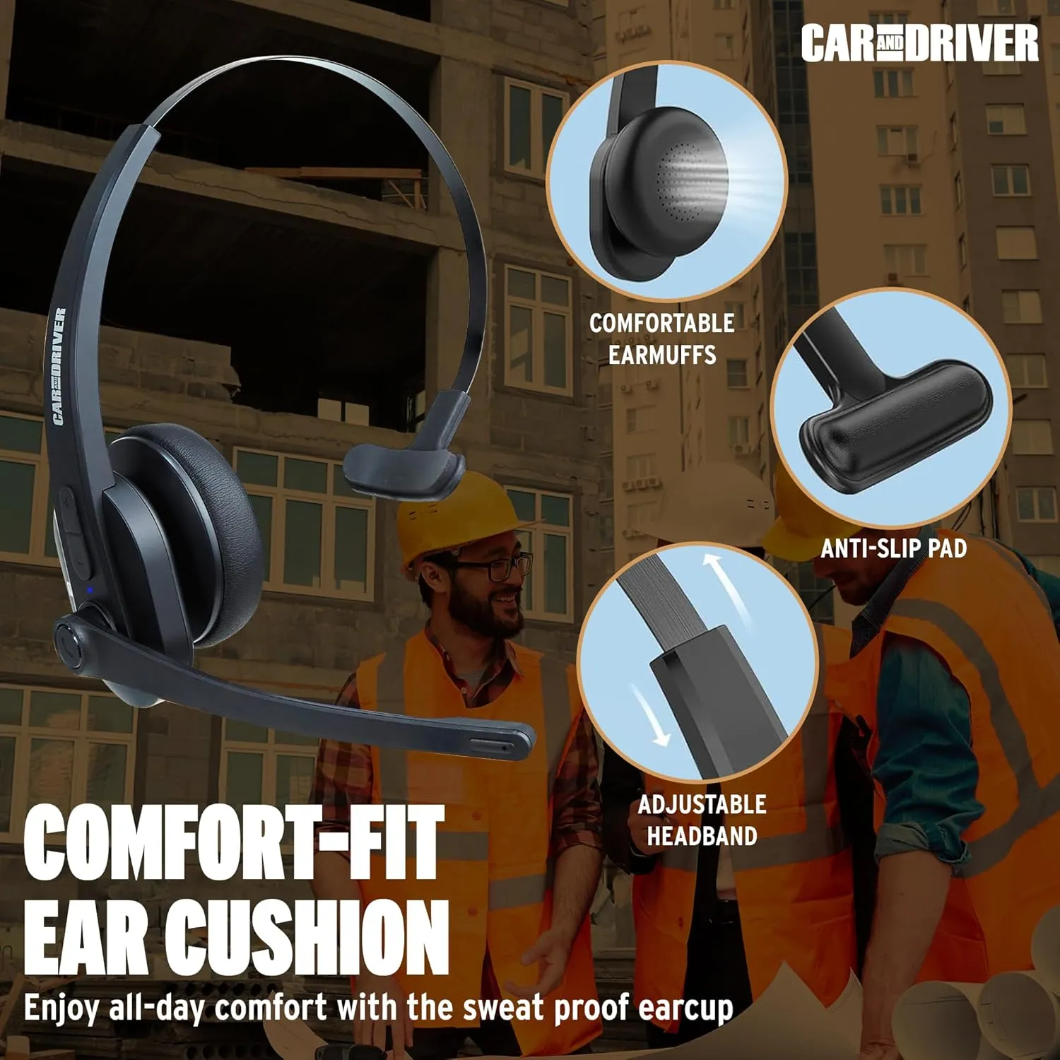 Car and Driver Trucker Bluetooth Headset, Wireless Headset Noise Canceling Headphones with Microphone, Home Office, Zoom, Call Center, Clear Highway| Siri, Alexa, Google Compatible (BT3500)
