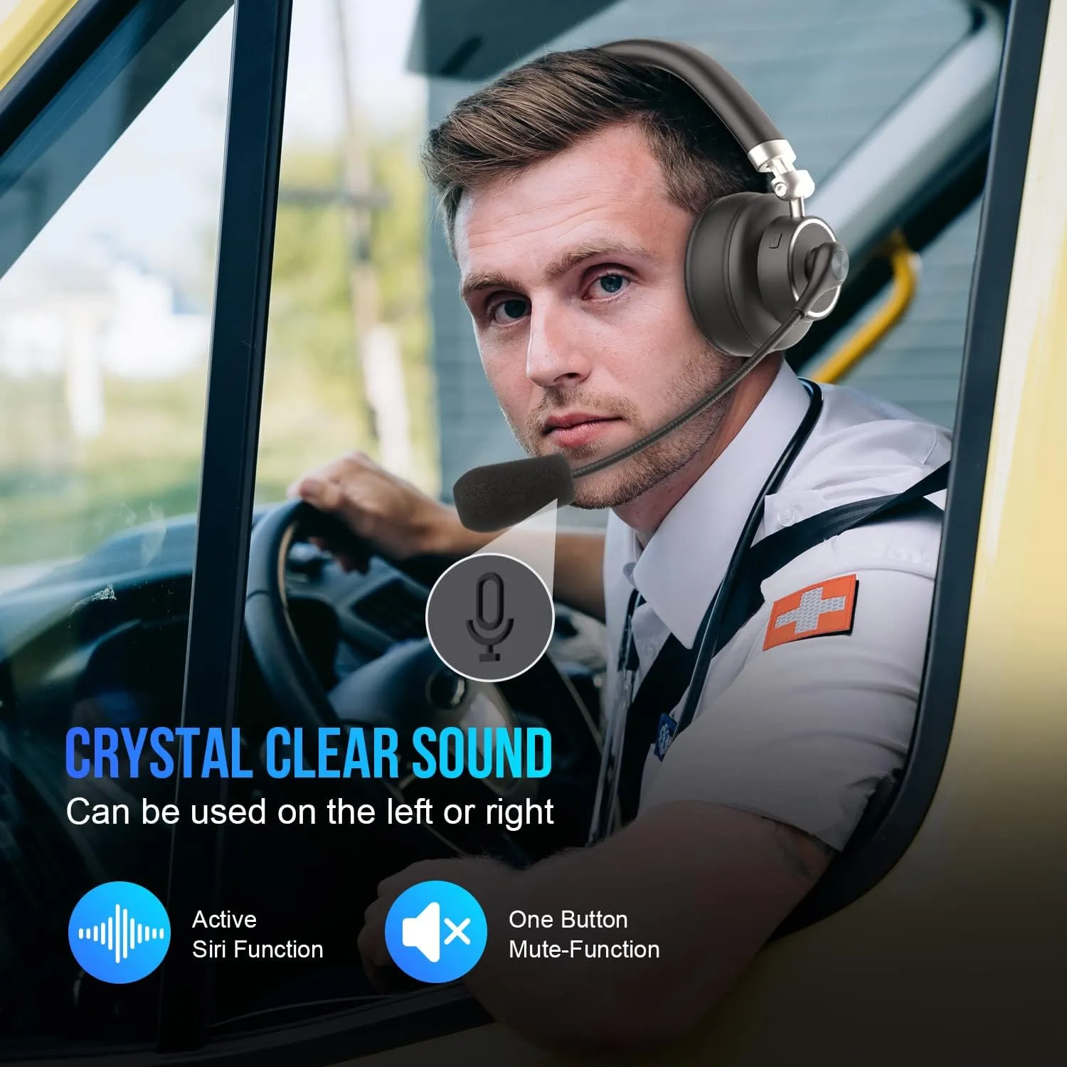 Car and Driver Trucker Bluetooth Headset, Wireless Headset Noise Canceling Headphones with Microphone, Home Office, Zoom, Call Center, Clear Highway| Siri, Alexa, Google Compatible (BT4500)