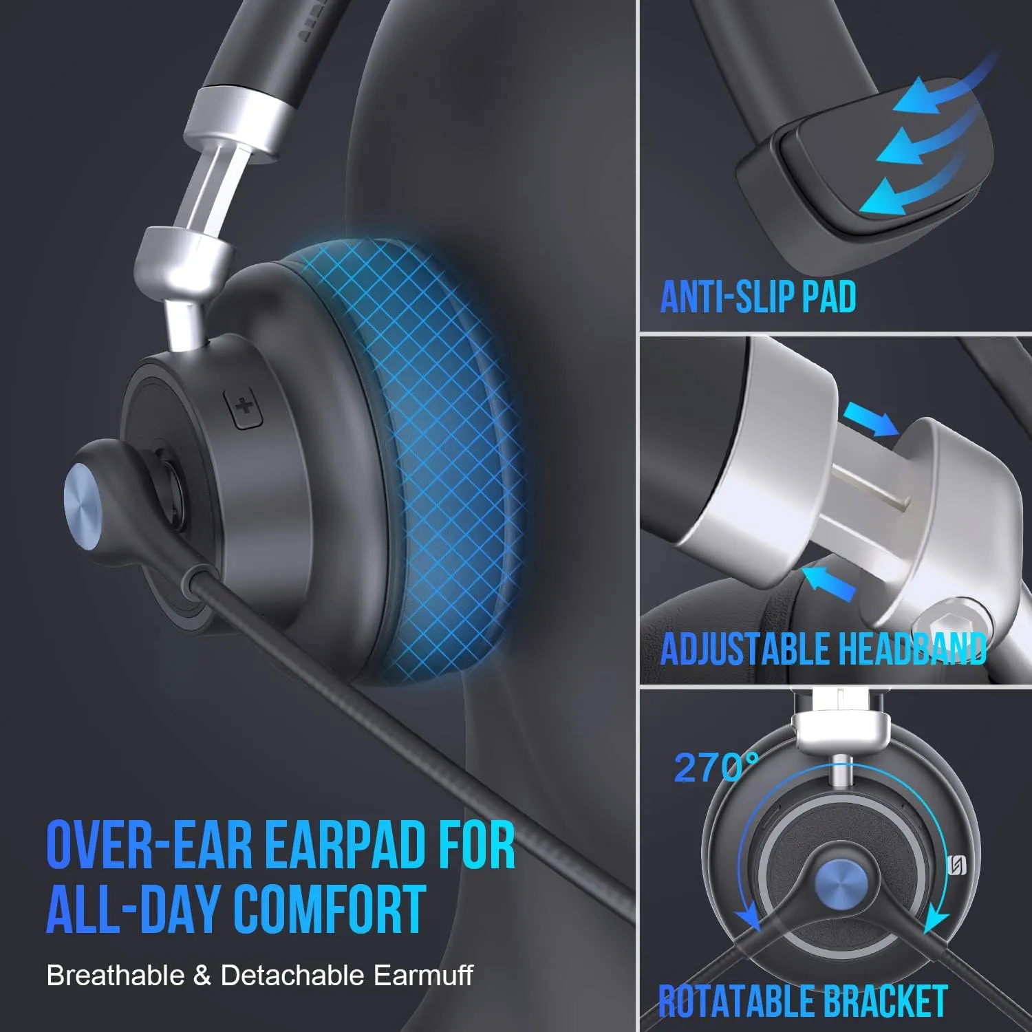 Car and Driver Trucker Bluetooth Headset, Wireless Headset Noise Canceling Headphones with Microphone, Home Office, Zoom, Call Center, Clear Highway| Siri, Alexa, Google Compatible (BT4500)