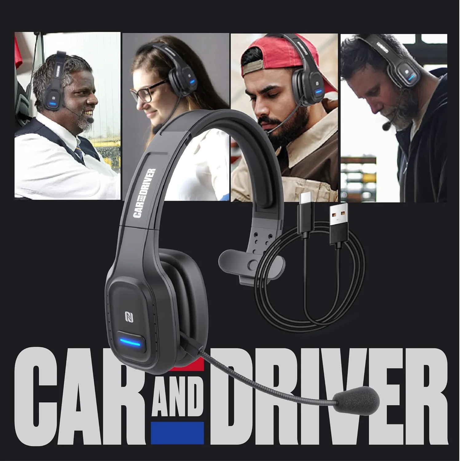 Car and Driver Trucker Bluetooth Headset, Wireless Headset Noise Canceling Headphones with Microphone, Home Office, Zoom, Call Center, Clear Highway, Siri Alexa Google Compatible (BT5500)