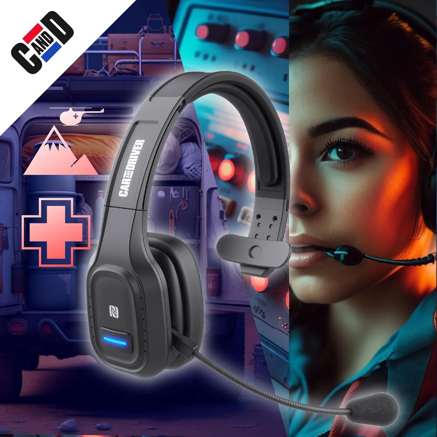 Car and Driver Trucker Bluetooth Headset, Wireless Headset Noise Canceling Headphones with Microphone, Home Office, Zoom, Call Center, Clear Highway, Siri Alexa Google Compatible (BT5500)
