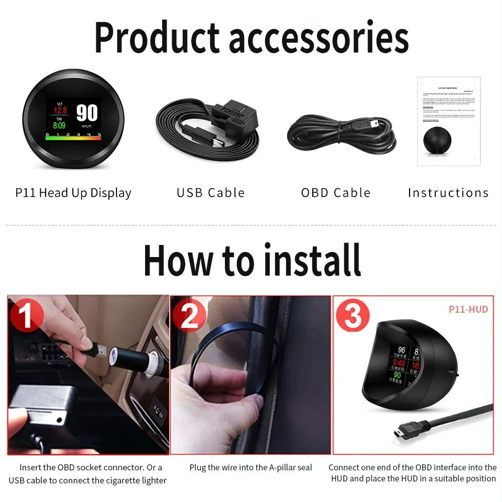 Car Hud Head Up Display Obd2   Gps Mode Water Temp Speed Voltage Fuel Speed Alarm