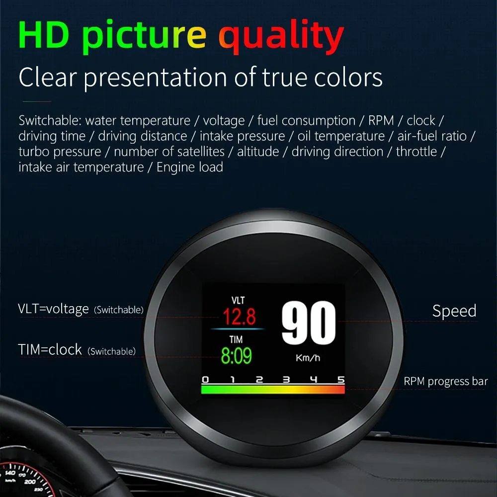 Car Hud Head Up Display Obd2   Gps Mode Water Temp Speed Voltage Fuel Speed Alarm