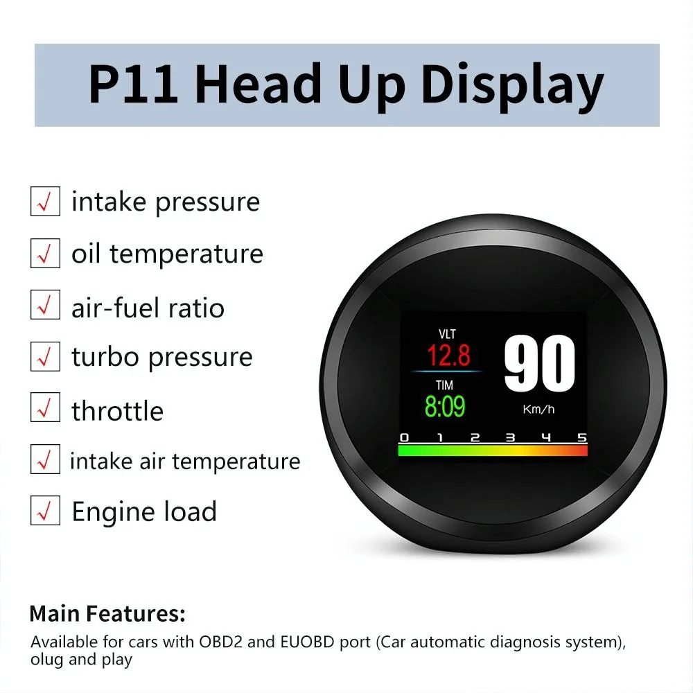 Car Hud Head Up Display Obd2   Gps Mode Water Temp Speed Voltage Fuel Speed Alarm