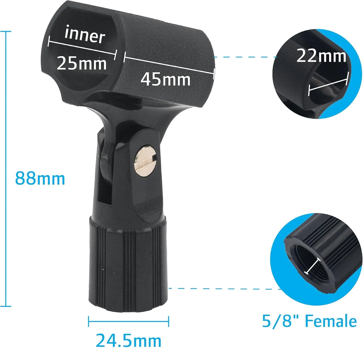 CAROL Universal Microphone Holder HL-004 for Mic Stand, Adjustable Mic Clip Holder, Fits Most Dynamic Vocal, Professional Wired Microphone (22-25 mm in diameter, 5/8" male)