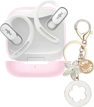Case Compatible with SHOKZ OpenFit Air Open-Ear Headphones, Silicone Earbuds Protective Cover with Bling Keychain Accessories for Women Girl (Pink)