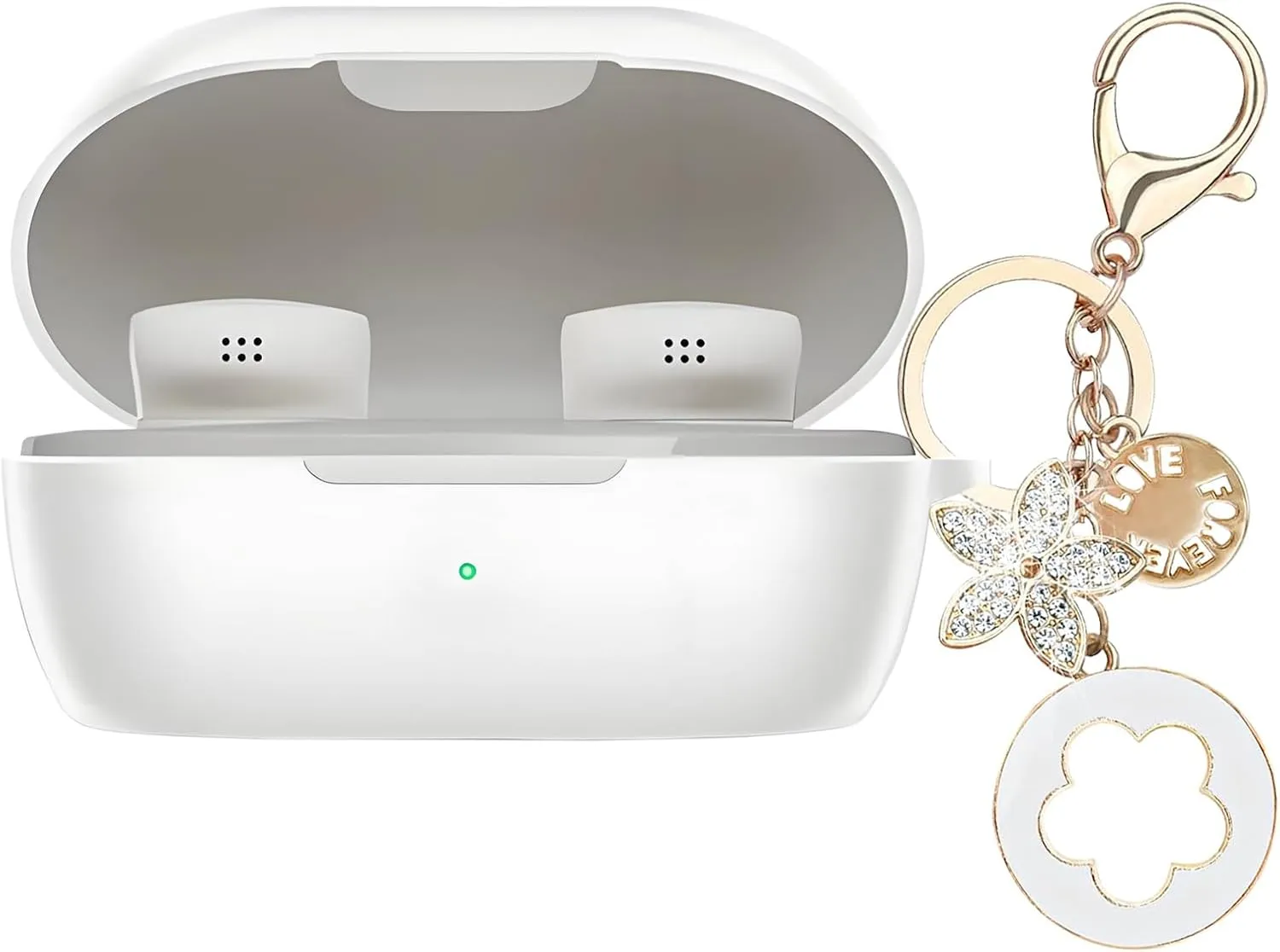 Case Cover Compatible with Bose New QuietComfort Earbuds, Soft Silicone Protective Skin with Bling Keychain Accessories for Women Girl (White)