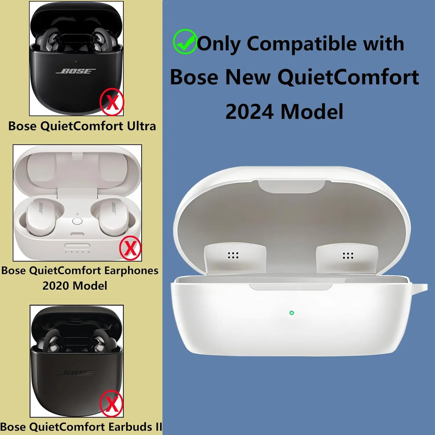 Case Cover Compatible with Bose New QuietComfort Earbuds, Soft Silicone Protective Skin with Bling Keychain Accessories for Women Girl (White)