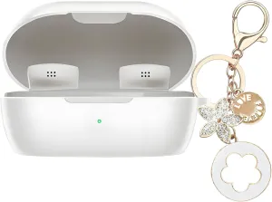 Case Cover Compatible with Bose New QuietComfort Earbuds, Soft Silicone Protective Skin with Bling Keychain Accessories for Women Girl (White)