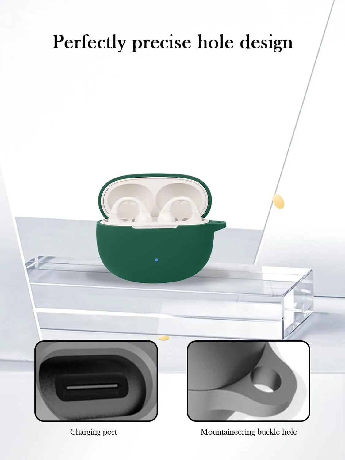 Case for Edifier R1 Open-Ear True Wireless Earbuds,Soft Protective,BOVUGAC Silicone Case Cover with Keychain & Cleaning Kit & Lanyard for Edifier R1 Earbuds-Green