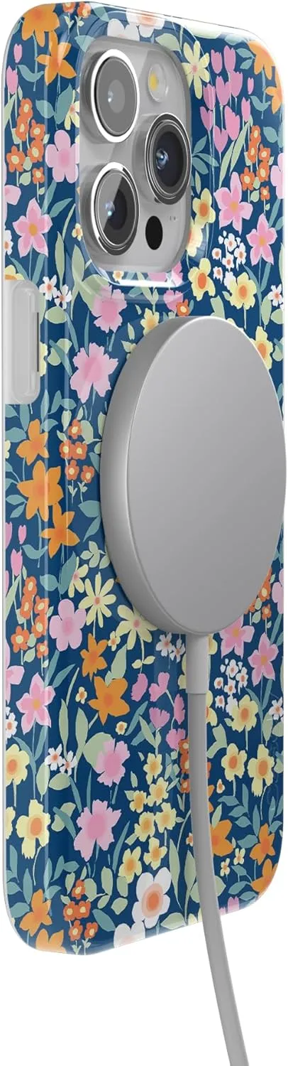 Casely iPhone 15 Pro Case | Full Bloom | Navy Floral | Classic Ultra Slim Case Design | Compatible with MagSafe and Action Button