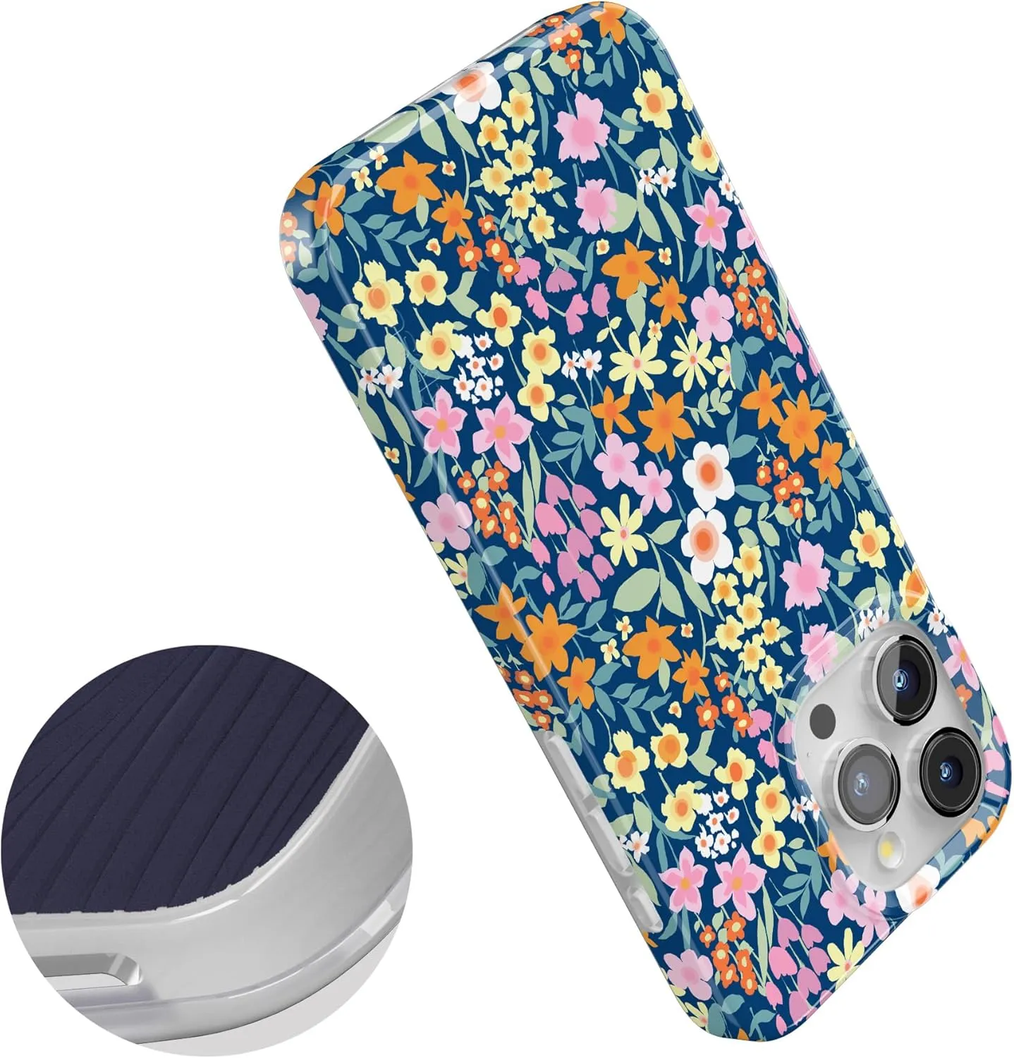 Casely iPhone 15 Pro Case | Full Bloom | Navy Floral | Classic Ultra Slim Case Design | Compatible with MagSafe and Action Button