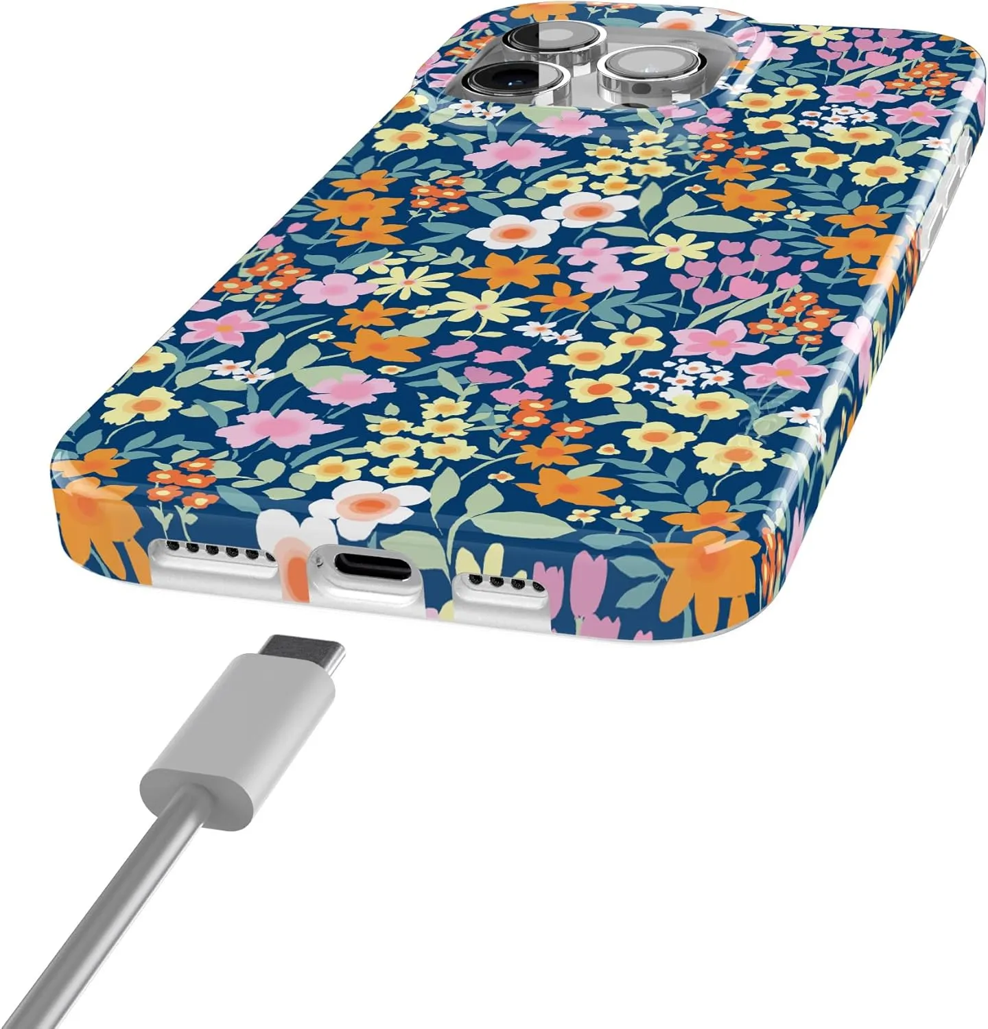 Casely iPhone 15 Pro Case | Full Bloom | Navy Floral | Classic Ultra Slim Case Design | Compatible with MagSafe and Action Button