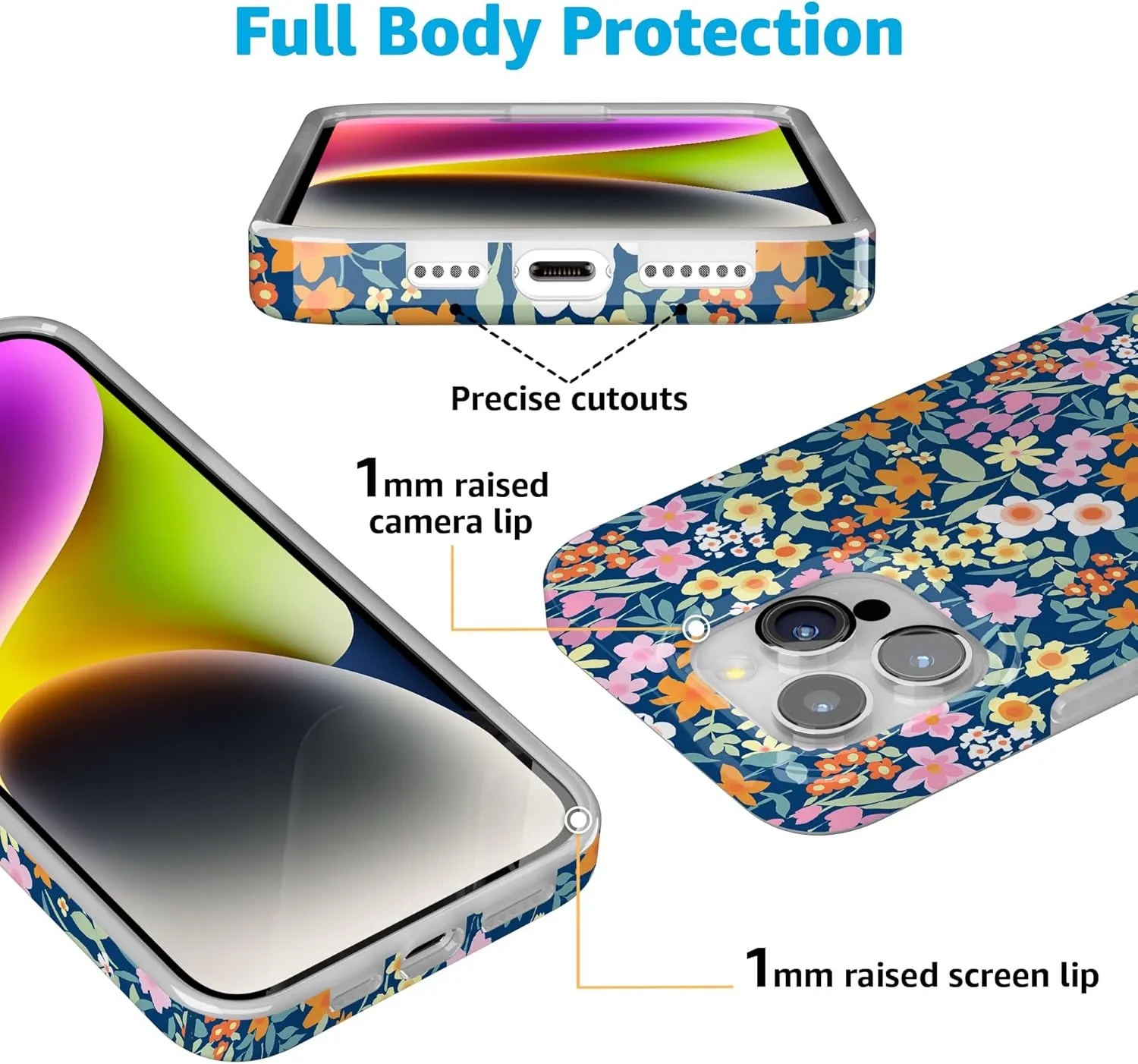 Casely iPhone 15 Pro Case | Full Bloom | Navy Floral | Classic Ultra Slim Case Design | Compatible with MagSafe and Action Button