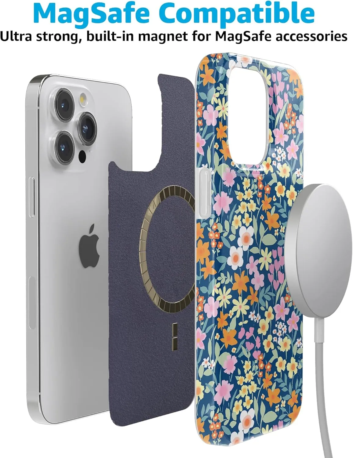 Casely iPhone 15 Pro Case | Full Bloom | Navy Floral | Classic Ultra Slim Case Design | Compatible with MagSafe and Action Button