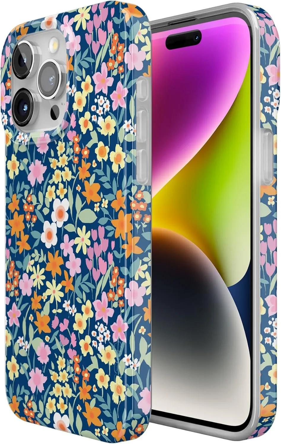 Casely iPhone 15 Pro Case | Full Bloom | Navy Floral | Classic Ultra Slim Case Design | Compatible with MagSafe and Action Button