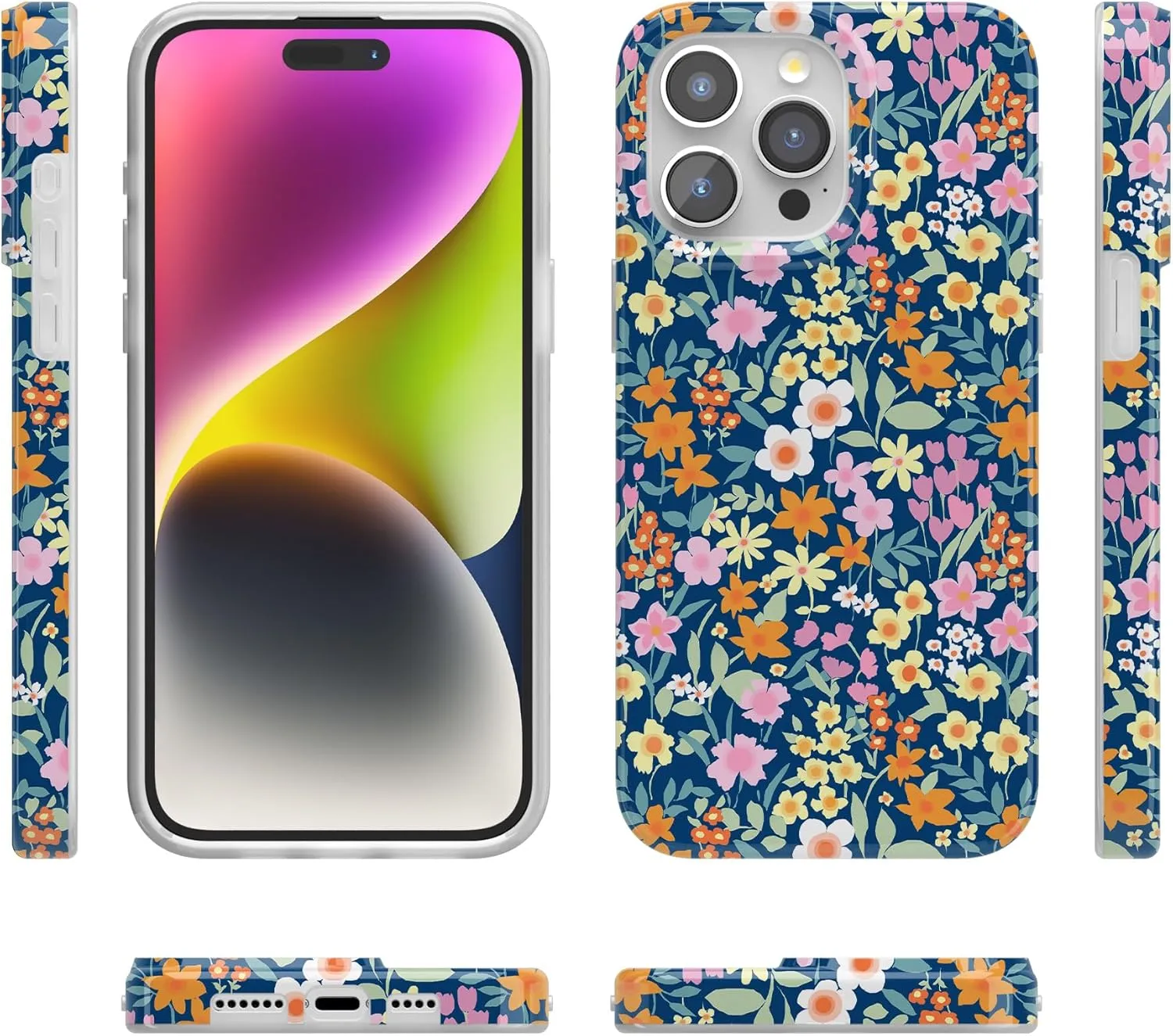Casely iPhone 15 Pro Case | Full Bloom | Navy Floral | Classic Ultra Slim Case Design | Compatible with MagSafe and Action Button