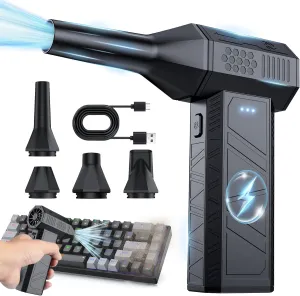 Compressed Air Duster - Electric Air Duster with Brushless Motor, Rechargeable Air Duster, 3-Speed Cordless Blower for Keyboard, Computer, Car & Home  High-Power, Reusable & Portable