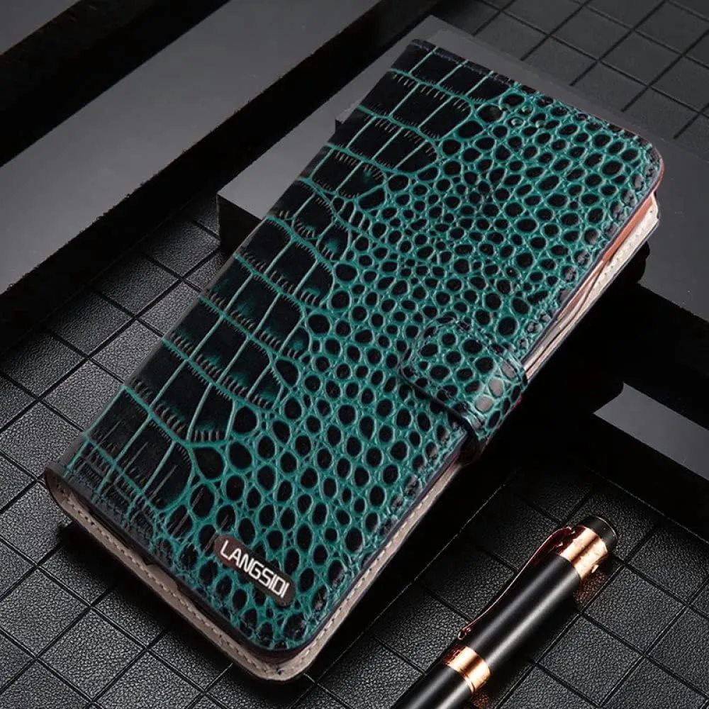 Crocodile Print Leather Magnetic Phone Flip Case for iPhone 13 Pro Max 12 Mini 12 11 Pro Max X XS XR 6s 7 8 Plus SE 2020 Card Slot Cover,Blue,for iPhone 13