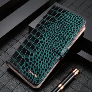 Crocodile Print Leather Magnetic Phone Flip Case for iPhone 13 Pro Max 12 Mini 12 11 Pro Max X XS XR 6s 7 8 Plus SE 2020 Card Slot Cover,Blue,for iPhone 13