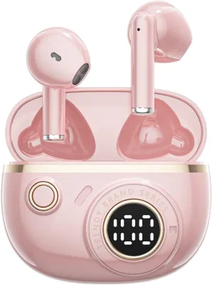 Cute Kids Earbuds Child Blue Tooth Ear Buds for Kids Girls for School with Case, Pink TWS True Wireless Earbuds Bluetooth Headphones Wireless Earphones for iPhone Android Phones Small Ear Canals Women