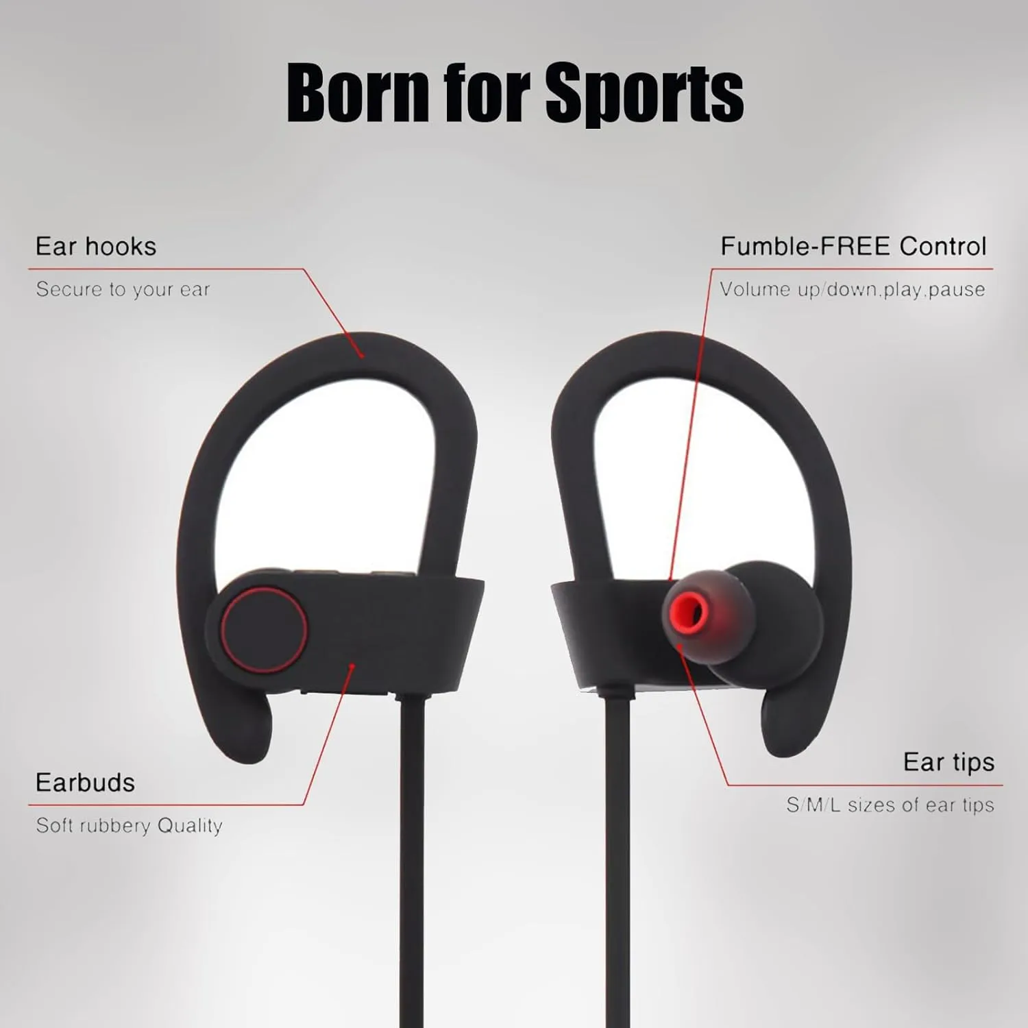 D20 Blue Wireless Bluetooth 5.3 Sport Neckband Headphones with Ear Hooks, IPX4 Waterproof, HIFI Stereo Sound, Noise Cancellation for Voice Calls