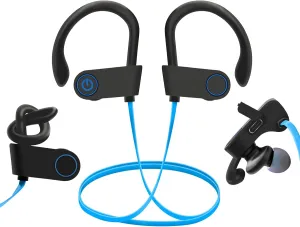 D20 Blue Wireless Bluetooth 5.3 Sport Neckband Headphones with Ear Hooks, IPX4 Waterproof, HIFI Stereo Sound, Noise Cancellation for Voice Calls