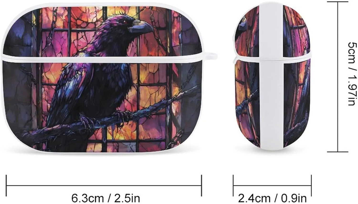 Dark Raven Shackles Stained Glass Window Funny Compatible with Airpod Pro Case Cute Protective Hard Cover with Keychain White-Style