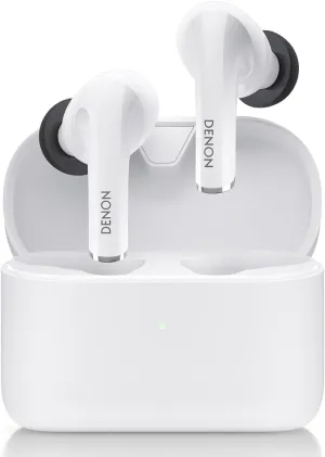 Denon AH-C830NCW Active Noise Cancelling Earbuds, 24-Hr Battery Life, in-Ear Wireless Earphones with (3) Mics, IPX4 Rated Water Resistance, Includes (3) Silicone Ear Tips & USB-C Cable, White
