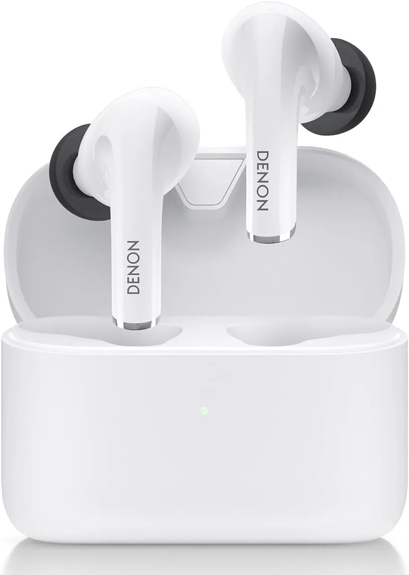 Denon AH-C830NCW Active Noise Cancelling Earbuds, 24-Hr Battery Life, in-Ear Wireless Earphones with (3) Mics, IPX4 Rated Water Resistance, Includes (3) Silicone Ear Tips & USB-C Cable, White