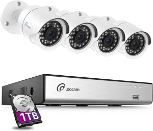 DVR Security Camera System 1080p, AI Human Vehicle Detection, 8CH 4 Cams H.265  DVR & 1TB HDD Wired CCTV Home Surveillance Cameras Indoor Outdoor, Night Vision, Remote Access, App Email Alert