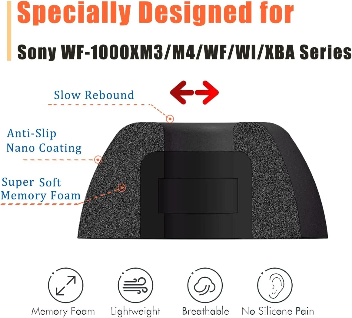 Ear Tips for Sony WF-1000XM4/WF-1000XM5 Ear Hook Replacement Memory Foam Earbuds Tips for Sony WF-1000XM4 WF-1000XM3 WF-XB700 WF-SP800N WF WI XBA Etc. Black 3 Pairs LMS