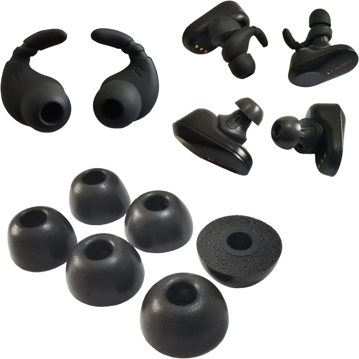 Ear Tips for Sony WF-1000XM4/WF-1000XM5 Ear Hook Replacement Memory Foam Earbuds Tips for Sony WF-1000XM4 WF-1000XM3 WF-XB700 WF-SP800N WF WI XBA Etc. Black 3 Pairs LMS