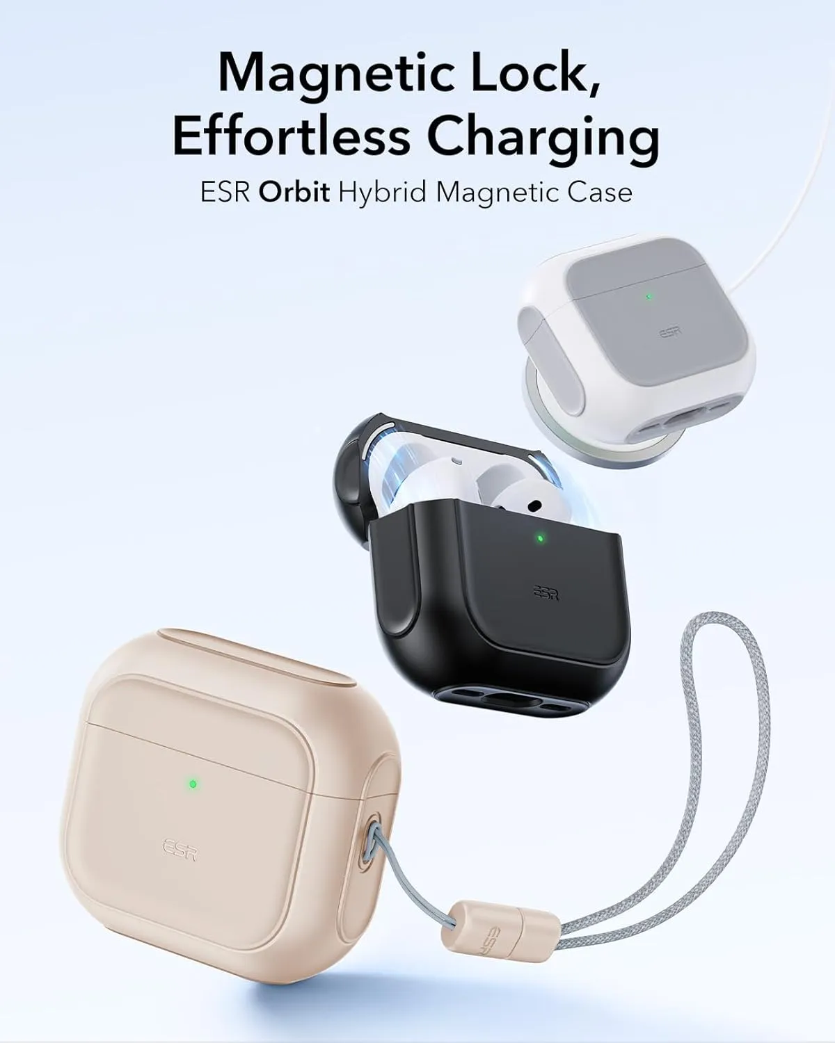 ESR for AirPods 4 Case, Compatible with AirPods 4th Generation Case (2024) (USB-C), Compatible with MagSafe, Drop Protection Cover with Lanyard, Magnetic Lid Lock, Orbit Hybrid Series, Desert Titanium