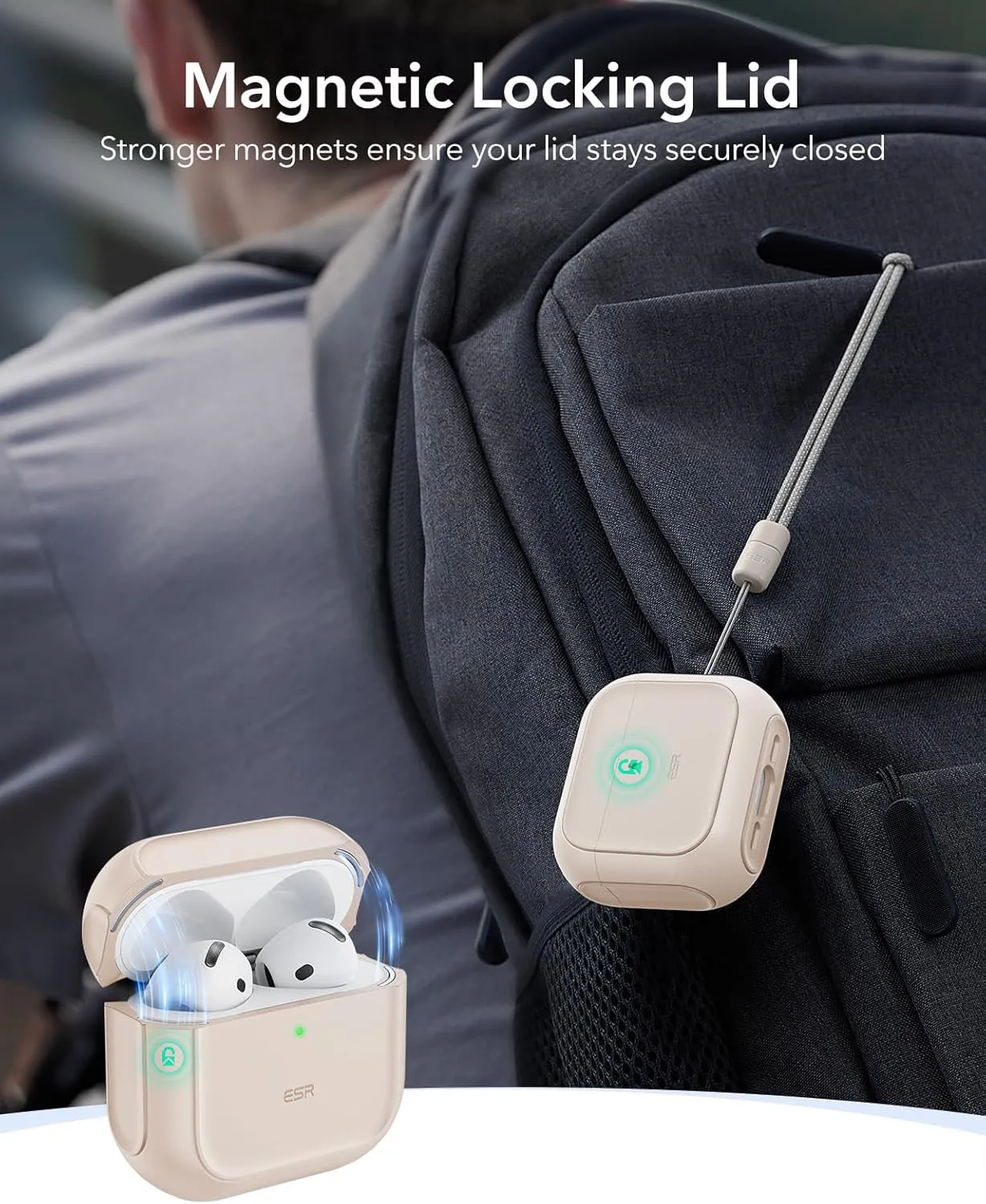 ESR for AirPods 4 Case, Compatible with AirPods 4th Generation Case (2024) (USB-C), Compatible with MagSafe, Drop Protection Cover with Lanyard, Magnetic Lid Lock, Orbit Hybrid Series, Desert Titanium