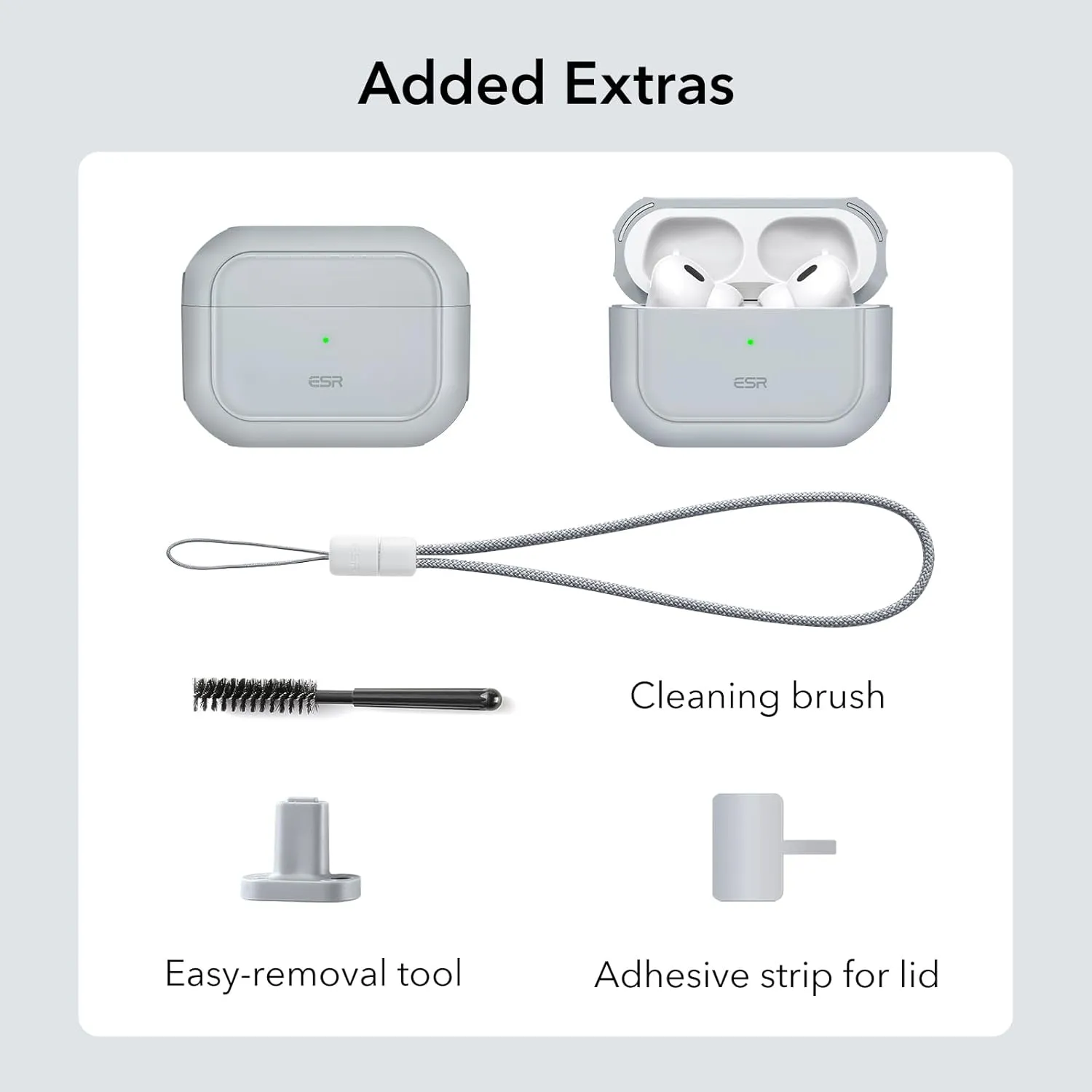 ESR for AirPods Pro 2 Case (HaloLock), Compatible with Airpods Pro Case 2nd / 1st Generation (2023/2022/2019), Compatible with MagSafe, Full Drop Protection Cover with Lanyard, Gray