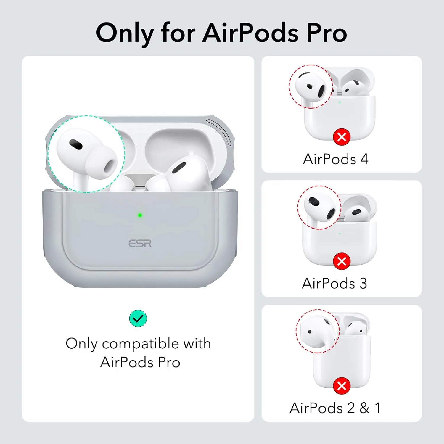 ESR for AirPods Pro 2 Case (HaloLock), Compatible with Airpods Pro Case 2nd / 1st Generation (2023/2022/2019), Compatible with MagSafe, Full Drop Protection Cover with Lanyard, Gray