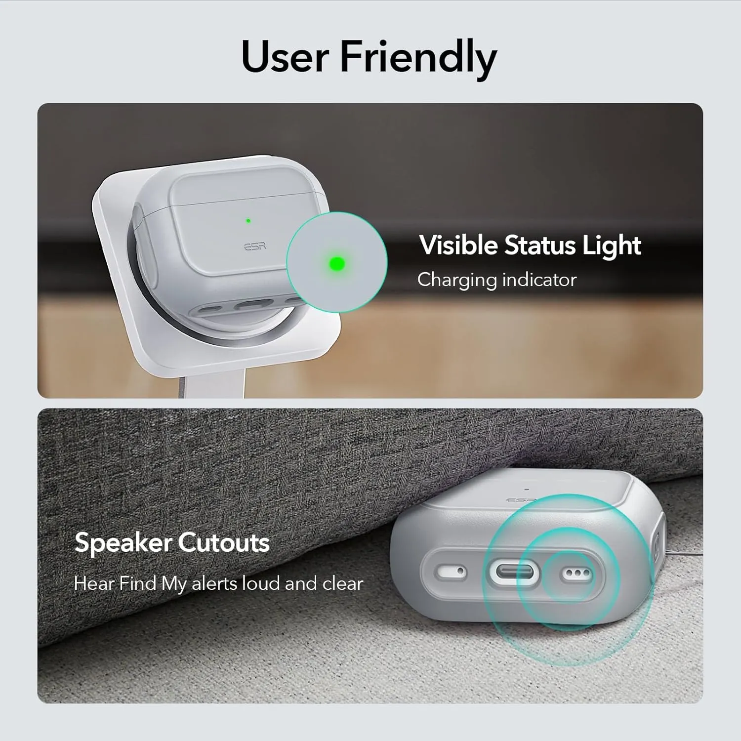 ESR for AirPods Pro 2 Case (HaloLock), Compatible with Airpods Pro Case 2nd / 1st Generation (2023/2022/2019), Compatible with MagSafe, Full Drop Protection Cover with Lanyard, Gray