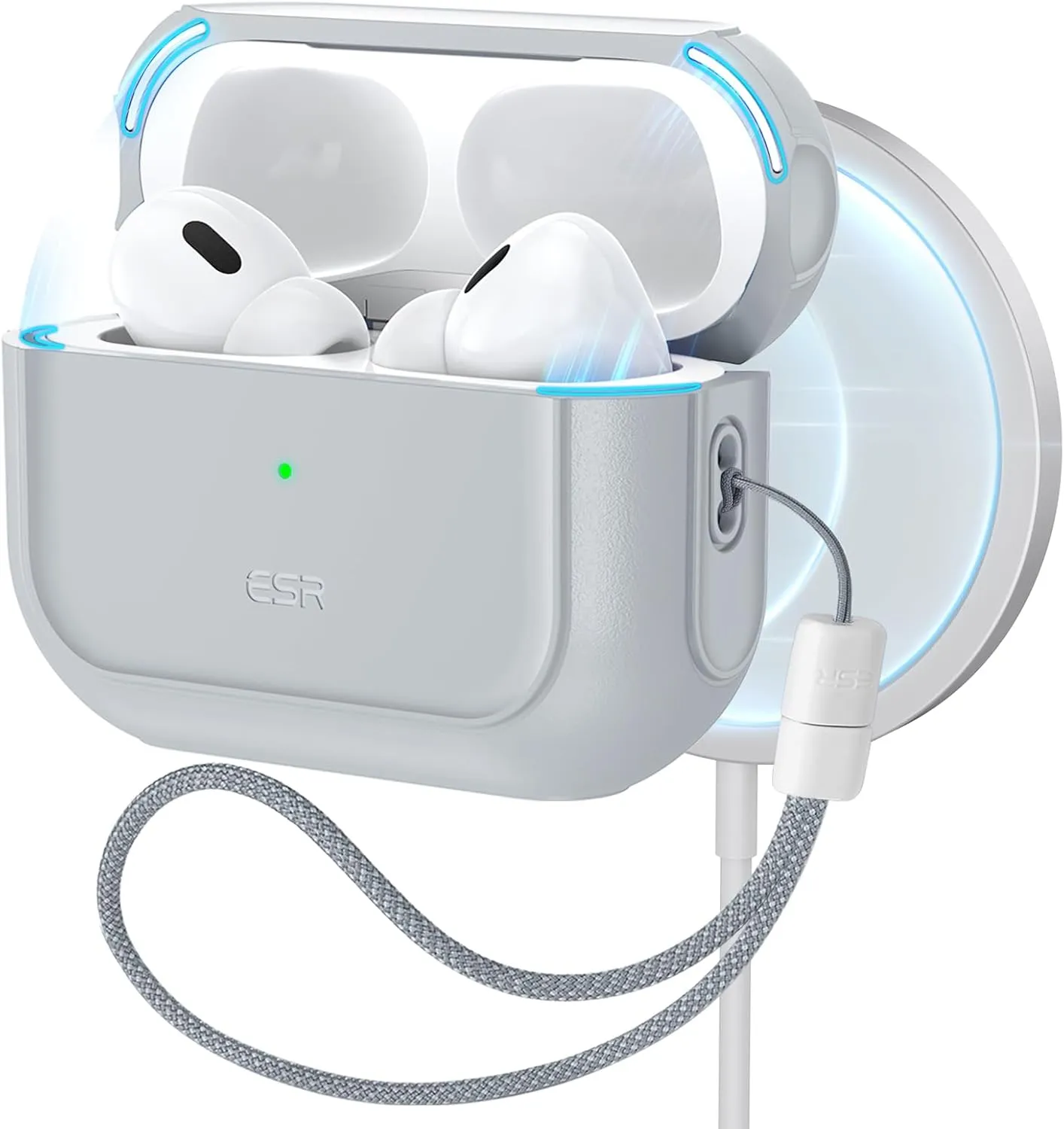 ESR for AirPods Pro 2 Case (HaloLock), Compatible with Airpods Pro Case 2nd / 1st Generation (2023/2022/2019), Compatible with MagSafe, Full Drop Protection Cover with Lanyard, Gray