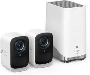eufy Security S300 eufyCam 3C 2-Cam Kit, Security Camera Outdoor Wireless, 4K Camera, Expandable Local Storage up to 16TB, Face Recognition AI, Spotlight, Color Night Vision, No Monthly Fee (Renewed)